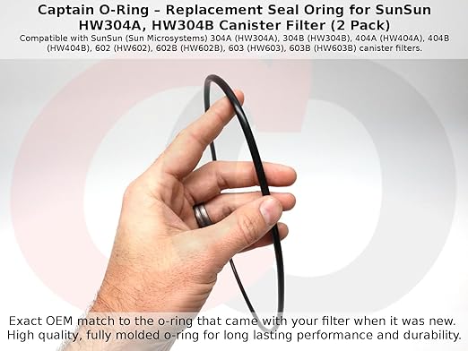 Captain O-Ring – Replacement Seal Oring for SunSun HW304A, HW304B Canister Filter (2 Pack)