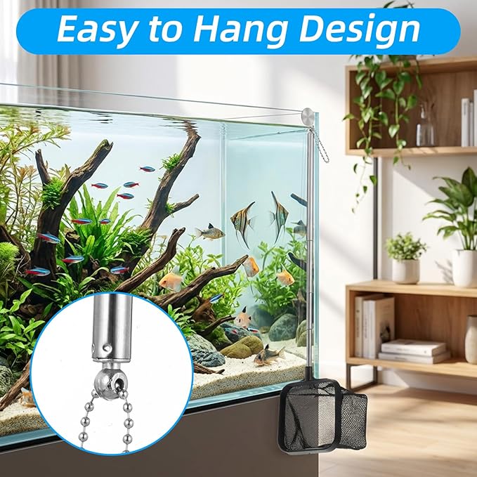 Aquarium Shrimp Net, 3 PCS Small Fish Nets for Fish Tank with Long Extendable Stainless Steel Handle, 3.15 Inch Round+Square Fine Mesh Net for Fishes Shrimp Tank Pond Creek Food Residue Debris
