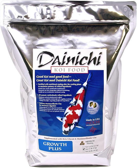 Dainichi Koi Fish Food, Growth Plus 11 lbs - Medium Floating Pellets (5.5 mm) for Koi, Goldfish, and Other Pond Fish. Krill Coating. Maximizes Growth.