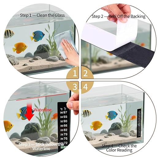 6 Pack Aquarium Thermometer Strips, 39-97℉ Fish Tank Thermometer Tape, Amphibian and Reptile Thermometer Stickers, Adhesive Brewing Thermometer Stickers for Kombucha, Wine & Beer