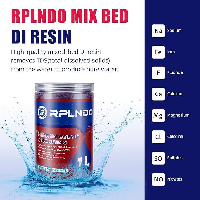 Mixed Bed Color Changing Deionized Di Resin Refill for Spotless Car Wash System, RO/DI, Aquarium Filters, Deionized Water,DI Resin Filter Cartridge Refill,1L x 2