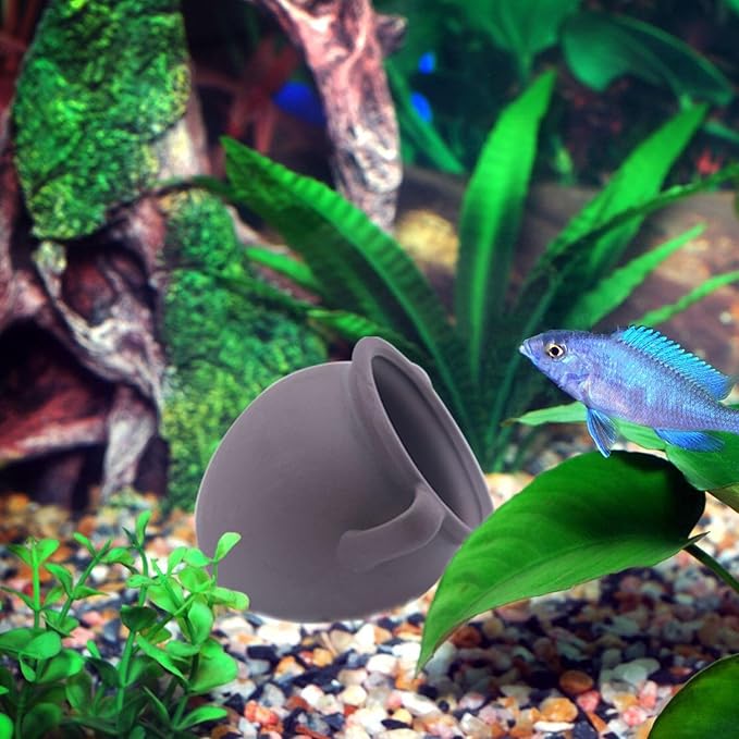 Ceramic Jar Aquarium Decoration, Clay Pot Fish Tank Cave Vase Shape Fish Tank Decoration Accessories Ancient Greek Leaning for Shrimps Fish Spawning - Large