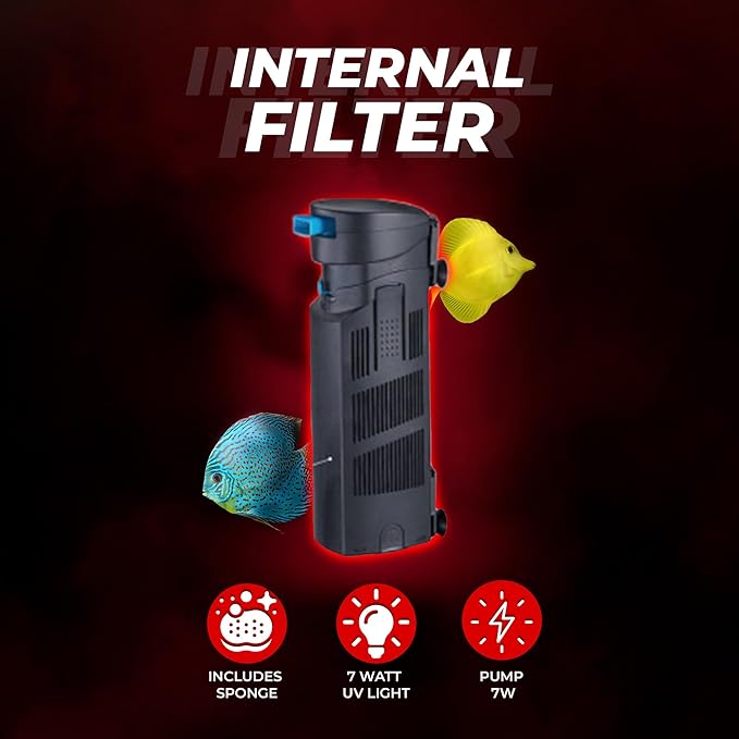 Aquatop 72-126 GPH Internal Filter - Submersible Filter - Includes Replaceable Filter Sponge - Ideal for Tank or Sump - Adjustable Flow Rate