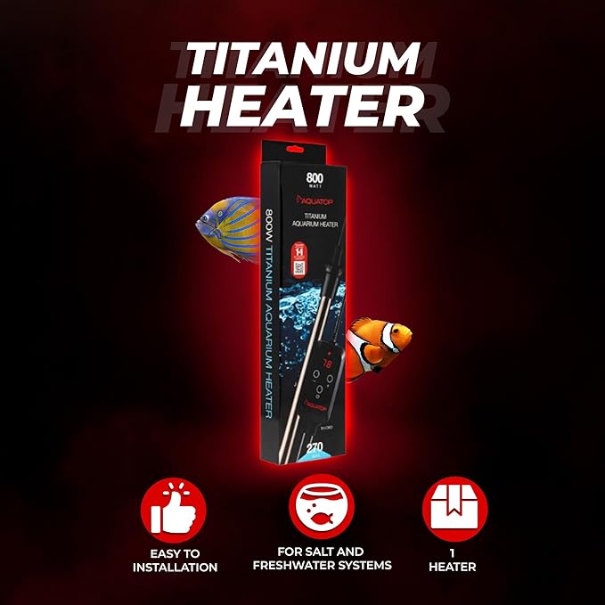 Aquatop 800W Titanium Heater with Controller – Submersible for Tanks Up to 270 Gallons, Adjustable 68-92°F, Durable for Large Fish & Turtles, TH-C800