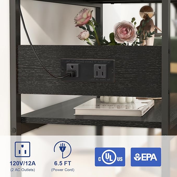 Livofloral 20-29 Gallon Fish Tank Stand with Power Outlets, 3-Tier Metal Aquarium Stand, Breeder Reptile Tank Stand with Shelf for Home Office, 660LBS Capacity, 29.5 x 15.8 x 30.1 inches, Black