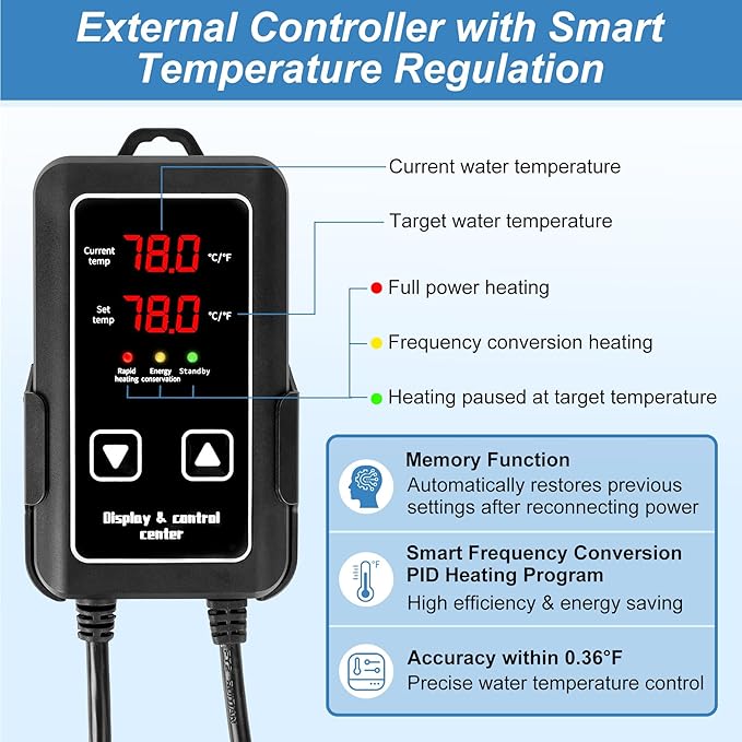 Aquarium Heater for Fish Tank: 500W Fish Tank Heater External Temperature Control Intelligent Leaving Water Automatically Stop Submersible Heater for Fish Tank 75-120 Gallons Freshwater Saltwater