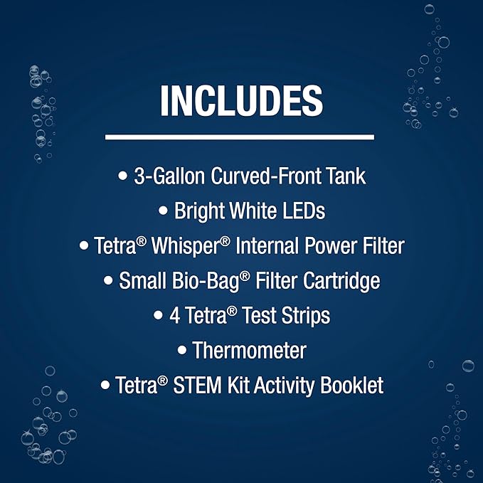 Tetra Crescent STEM Aquarium Kit 3 Gallons, Curved-Front Fish Tank with LEDs and STEM Activity Guide