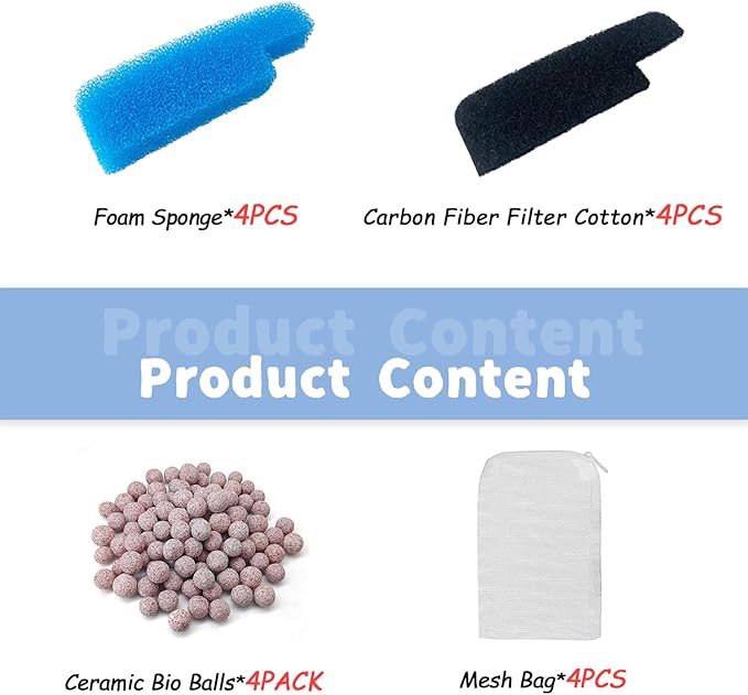 SHIGATSU 4 Set Three-Stage Filters Replacement Media Kit for Seachem Tidal 55 Filter, Replacement Aquarium Filter Sponge and Activated Carbon Pad for Fish Tank Filter