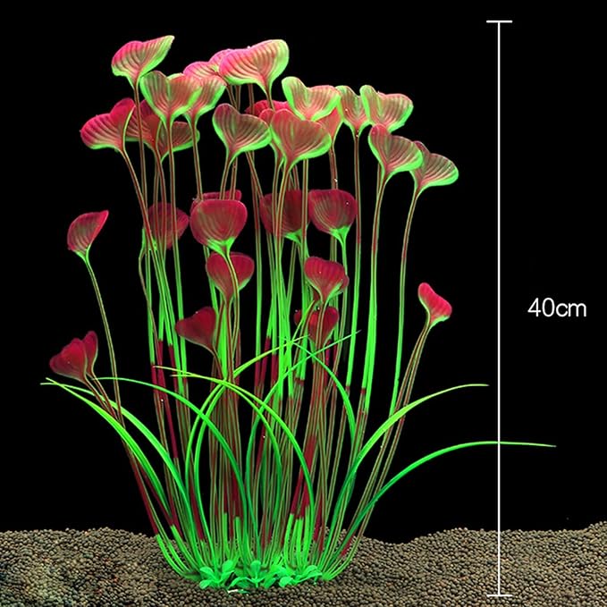 2PCS 16 Inch Aquarium Artificial Plastic Plant Decorations Ceramic Base Fish Tank Scenery Crafts Pet Supplies