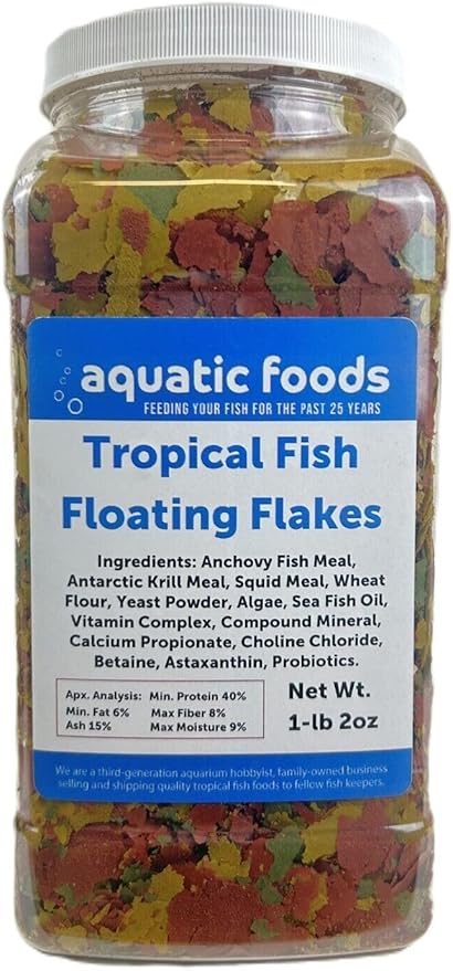 Tropical Fish Flakes, Mix of Krill, Color Enhancing, Spirulina Flakes for Cichlids, Angels, Live Bearers, Tetras, Guppies, All Tropical Fish...WL 1-lb 2oz Lg Jar