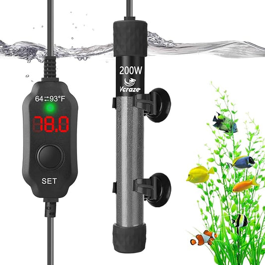 200W Compact Aquarium Heater for 20-40 Gallon Tanks | Submersible Fish Tank Heater with LED Digital Thermostat, Dry-Run & Overheat Protection, Memory Function