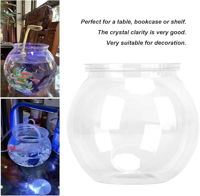 Mini Fish ,Classic Drum Fish Bowl Transparent Plastic Round Bowl Aquarium 360° View of Aquarium Centerpiece or Terrarium 7 x 6.3 Inches(S)