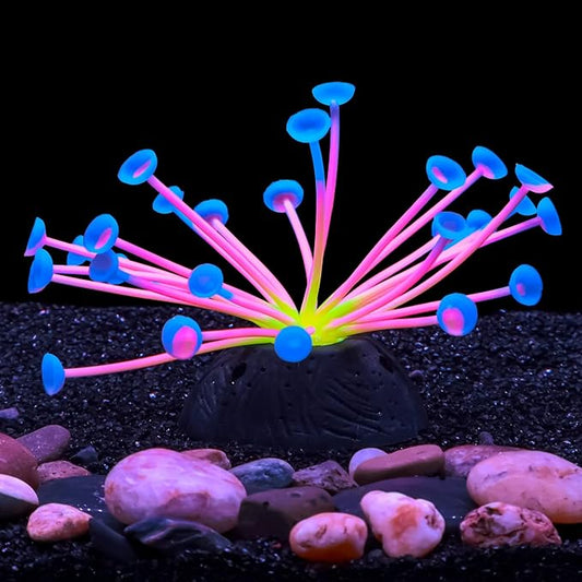 Dynamic Glow in The Dark Aquarium Decorations Unleashing Visual Effects with Soft Silica Gel, Changing Lights Colorful Glowing Coral Ornaments for Fish Tank Decor (Blue, Calla)
