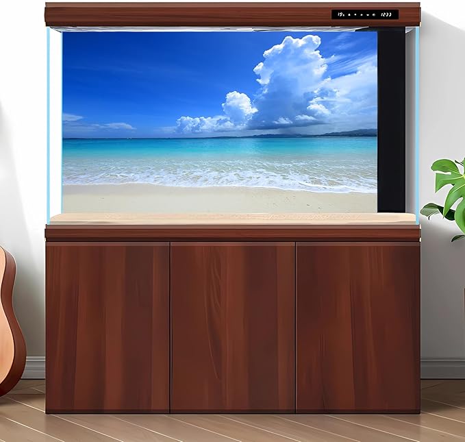 Tropical Beach Aquarium Background Ocean Sea Sandbeach Fish Tank Background Ocean Seascape Terrarium Backgrounds Sunny Blue Sky Clouds Seacoast Ocean Sea Waves Reptile Tank Backgrounds 30x12in