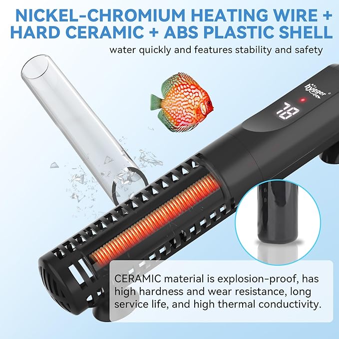 hygger Ceramic Submersible Aquarium Heater, New Explosion-Proof Fish Tank Water Heater with External Temp Controller Auto Thermostat Heater for Saltwater Freshwater (500W for 60~120 Gallon)