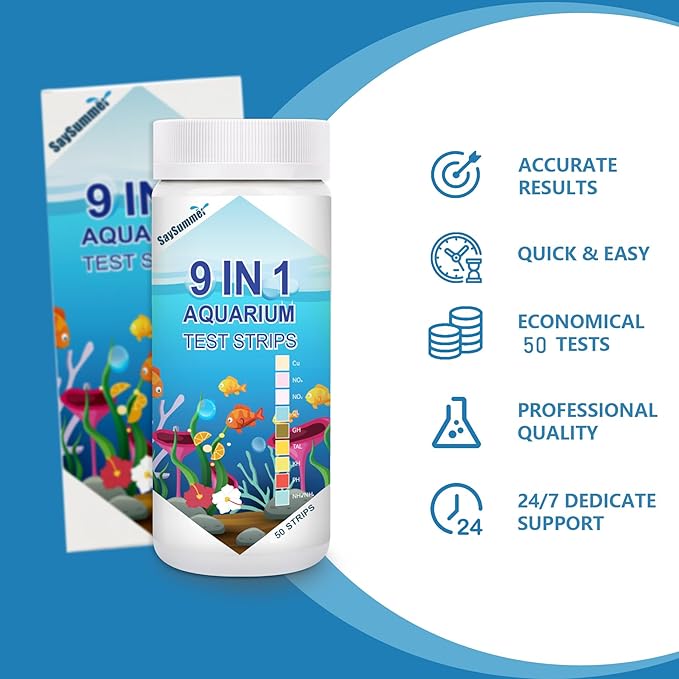 Aquarium Test Strips for Fish Tank: 9 in 1 Aquarium Ammonia Test Strips for Fish Tank - 50 Counts Aquarium Water Test Kit Testing Ammonia Nitrogen, Copper, pH and More