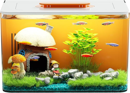 Betta Fish Tank Kit 2.5 Gallon Aquarium with Hidden Filtration, Light, Lid, Small Acrylic Tank for Beta, Shrimp, Guppy