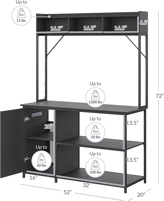 BELLEZE 55-90 Gallon Aquarium Stand with LED Lights, Fluted Cabinet For Fish Tank Accessories Storage, Heavy Duty Metal & Power Outlets, 1200 LBS Capacity, Turtle Tank Reptile Terrarium, Black Ebony