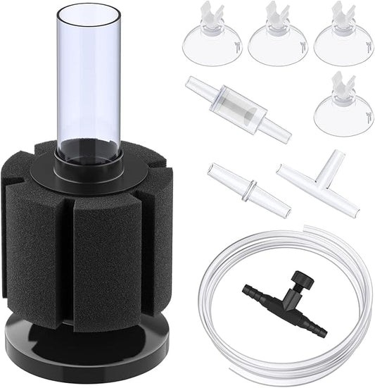 Pawfly Aquarium Sponge Filter, Small Fish Foam Filter with Tubing Suction Cup Check Valve Connector and Control Valve Accessories for Betta Fry Shrimp Tiny Fish Tank up to 10 Gallons