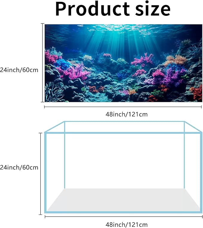 COMSUN 3 Pack Aquarium Background, 48x24 inches Polyester Aquarium Background, Cloth Fish Tank Background, Undersea Corals Sunshines & Rock Aquatic Plants