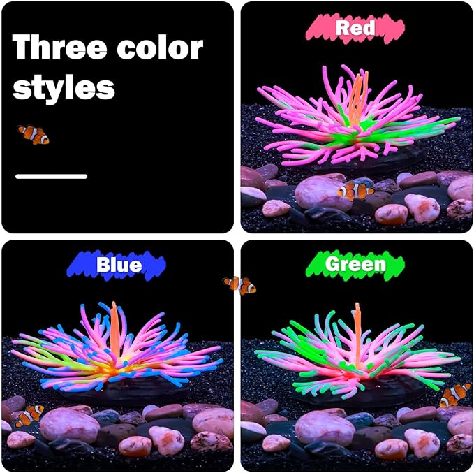 Dynamic Glow in The Dark Aquarium Decorations Unleashing Visual Effects with Soft Silica Gel, Changing Lights Colorful Glowing Coral Ornaments for Fish Tank Decor (Green, Sardine Coral)