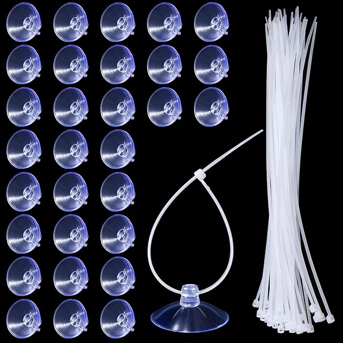 30PCS 35mm Suction Cups with 50PCS Zip Tie, Aquarium Suction Cup Fish Tank Plant Holder Sucker Pad for Binding Aquarium Plant Holder Fishes Tanks Plants Moss Shrimp Nest Landscape Fixation