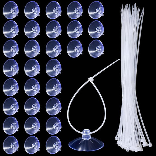 30PCS 35mm Suction Cups with 50PCS Zip Tie, Aquarium Suction Cup Fish Tank Plant Holder Sucker Pad for Binding Aquarium Plant Holder Fishes Tanks Plants Moss Shrimp Nest Landscape Fixation