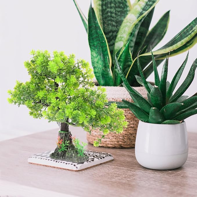 POPETPOP Aquarium Tree Decor 10.62In Artificial Plastic Water Plant Fish Tank Bonsai for Home Office Aquarium Landscape Decoration