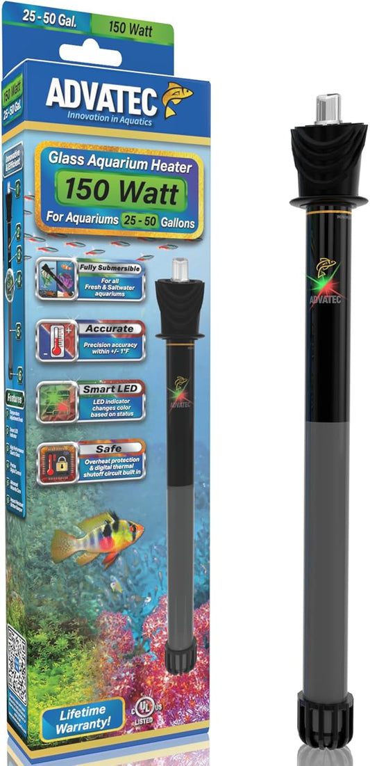 Glass Aquarium Heaters with Advanced LED Temperature Control System - for Fresh & Saltwater Aquariums (150 Watts / 25-50 Gallons)