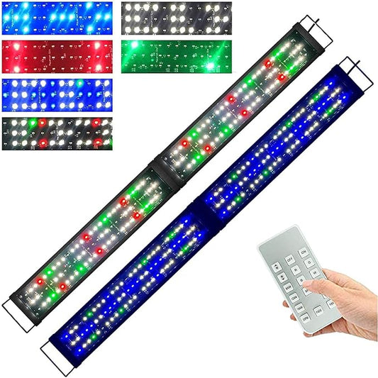 Upgraded Aquarium Light 11 to 78 inch Full Spectrum Fish Tank Light Adjustable Remote Control Hood Lamp Lighting for Freshwater Saltwater Marine (Remote Control Multicolor 48-60 Inch(24+24"))