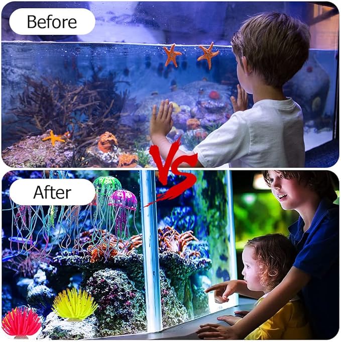 Glowing Aquarium Ornaments Silicone Fish Tank Decor Artificial Sea Anemones Decorations Including Coral Jellyfish Sea Horse, Christmas Tree Sillicon Ornament Decoration for Aquarium Fish Tank