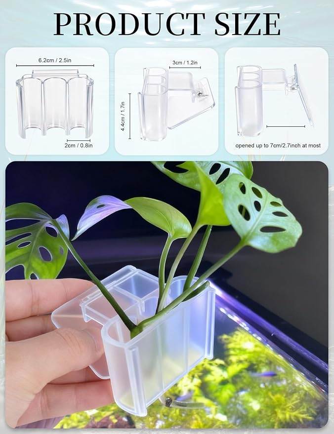 sogiv 3 Holes Aquatic Plant Cups, Hanging Aquarium Plant Holder for Fish Tank Plants Potting, Aquascape Accessories Decorations, Clear, 2 Pcs