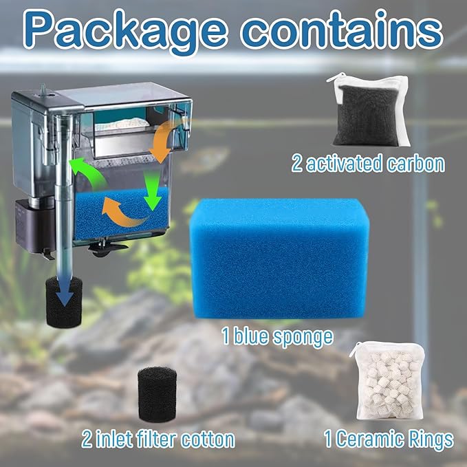 Aquarium Media Maintenance Kit Replacement for Fluval AC70 Power Filter, Includes 1 Blue Foam Filters, 2 Intake Strainer Sponge,1Pack Ceramic Rings and 2 Pack Activated Carbon, for 70 Gallon Aquariums