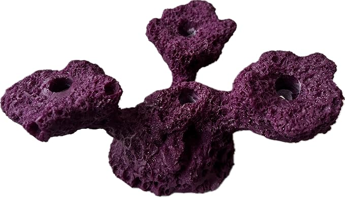 4 Hole Tripod Frag Rack/Rock for Coral Plug Ons and Reef Tank Aquariums (Coralline Purple)