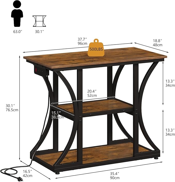 50 Gallon Aquarium Stand with Power Outlets Fish Tank Stand with 3-Tier Storage Shelves Display Stand for Turtle Tank Shelves Metal Frame Stand for Living Room Office Entryway,Brown