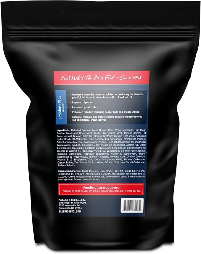 Blue Ridge Fish Food 5lb, Probiotic Plus 3/16" Floating Pellet, Koi Goldfish Food