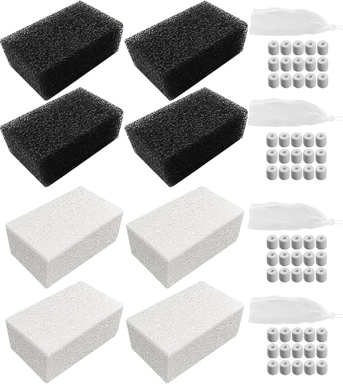 OCHIKI 4 Sets Aquarium Tank Filter Maintenance Kit Fit for AquaClear 70, Three-Stage Filtration Tank Carbon Filter & Foam Filter & Ceramic Rings & Bags for 40 to 70 Gallon Aquariums