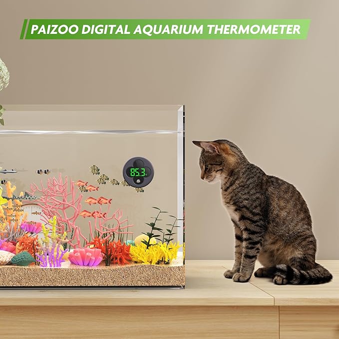PAIZOO Aquarium Thermometer Digital, LED Fish Tank Thermometer Wireless Accurate Temperature Gauge to ±0.9℉, Aquarium Accessories for Fish Tank, Betta, Axolotl Tank or Aquatic, Replaceable Battery