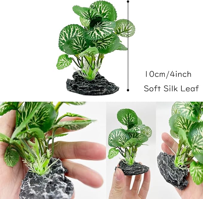 Aquarium Plants Betta Fish Tank Decorations 4inch/2pcs Soft Silk Artificial Plant Goldfish Waterscape Fish Hides Snake Tank/Reptiles Plants(A-2pcs Set/Green)
