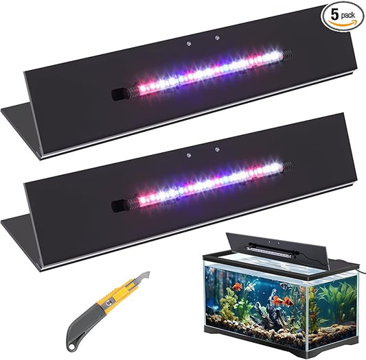 Sieral Aquarium Lids Polycarbonate Canopy with LED Light 2 Pcs Set 22.95 x 11.5 x 0.12 Inch for 33/40/55 Gallon with Center Brace Aquariums Cover Fish Tank Lid with a Hook Knife, Black