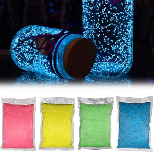 4Pcs Glow in the Dark Sand Reusable Luminous Aquarium Sand DIY Decorative Gravel for Home Fairy Garden, Random Color