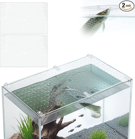 Colingmill 2 Pcs Aquarium Acrylic Fish Tank Lid Covers for 70/75/90/110 Gallon, 48 X18 Glass Cuttable Canopy Top Net, Anti-Jump Net with Clips (Each 22.68 x 16.93 x 0.1in)