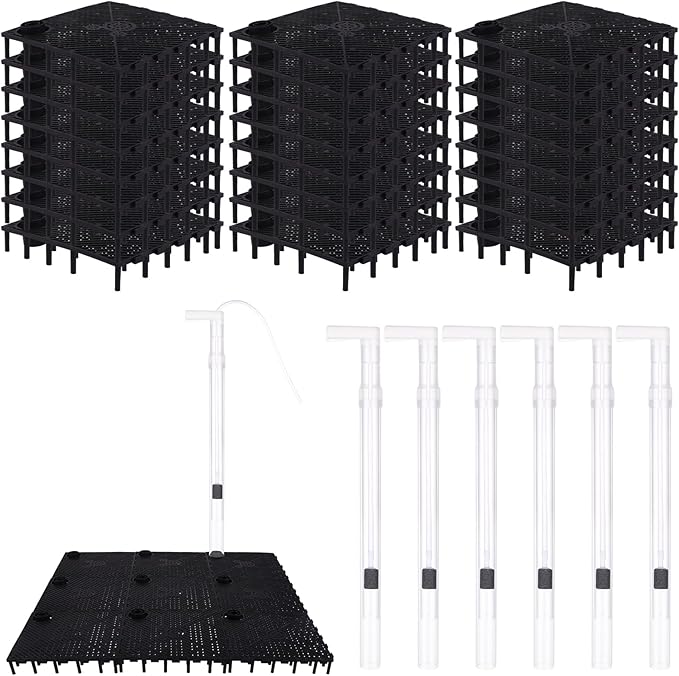 24pcs Undergravel Filter Aquarium Divider Tank (5.7'' x 5.7'') Under Gravel System for Clean Water with 6 Uplift Tube for Fish Tank Separation Bottom Filtration & DIY Aquascaping