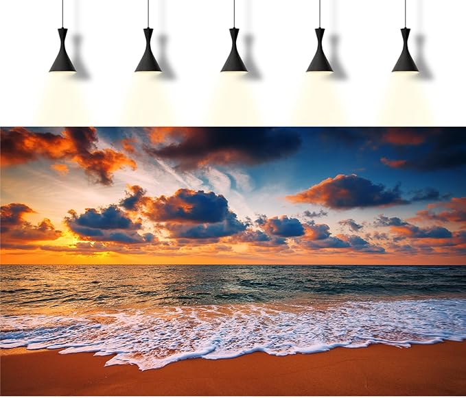 Sunset Seashore Aquarium Background Cloudscape Over the Sea Fish Tank Background Sunrise Seacoast Beach Reptile Tank Backgrounds Sea Waves Ocean Beach Tropical Island Reptile Tank Backgrounds 48x20in