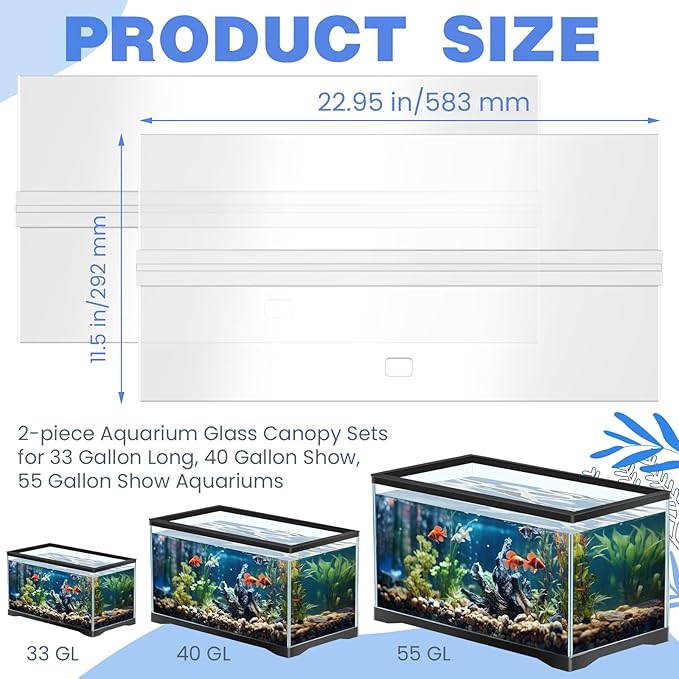Juexica Aquarium Lids Acrylic Canopy 2 Pieces Set 22.95 x 11.5 x 0.28 Inch for 33/40/55 Gallon with Center Brace Aquariums Cover Fish Tank Lid with a Hook Knife, Clear