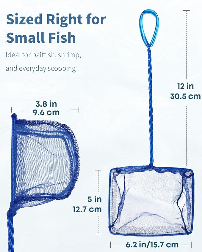 Pawfly 5''/6'' Fish Net for Fish Tank, Aquarium Net with Braided Metal Handle and Nylon Mesh, Small Fish Net Minnow Net for Pond Freshwater and Saltwater