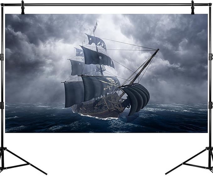 Ancient Pirate Ship Aquarium Background Mysterious Cloudy Stormy Sea Fish Tank Background Rough Open Seas Vintage Sailing Old Ship Scenery Terrarium Backgrounds for Home Tank Decors 30x12in
