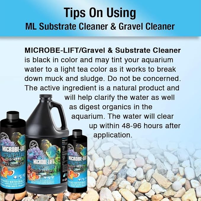MICROBE-LIFT Gravel & Substrate Cleaner for Saltwater Aquarium and Freshwater Tanks, Tank Cleaner and Aquarium Water Conditioner, Clarifies Water, Reduces Sludge, Aquarium Supplies, 8 Ounces (GSC08)