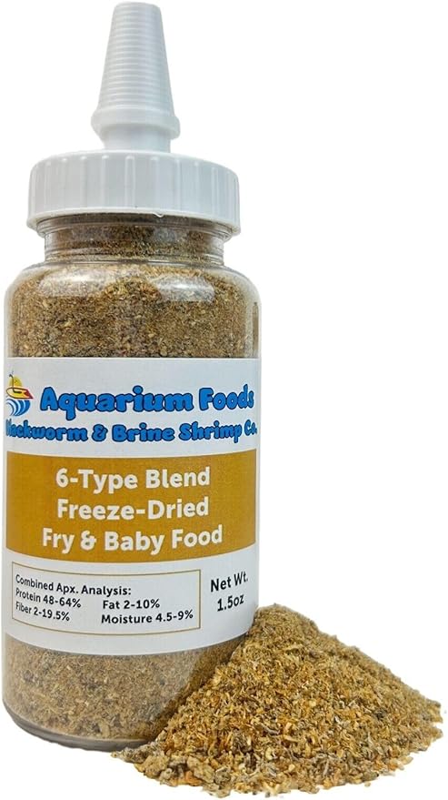 6-Type Baby Blend- Bloodworm, Brine Shrimp, Plankton, Mysis, Tubifex, Krill, for Tropical Fish Fry, Babies, Guppies, Tetras, Bettas, Nano Fish…1.5oz Squeeze Bottle