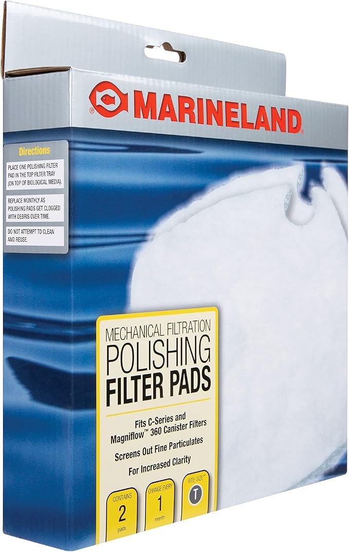 Marineland Polishing Filter Pads, 2 Count, Support Mechanical Aquarium Filtration, Rite-Size T, Fit C-Series and Magniflow 360 and 400 Canister Filters